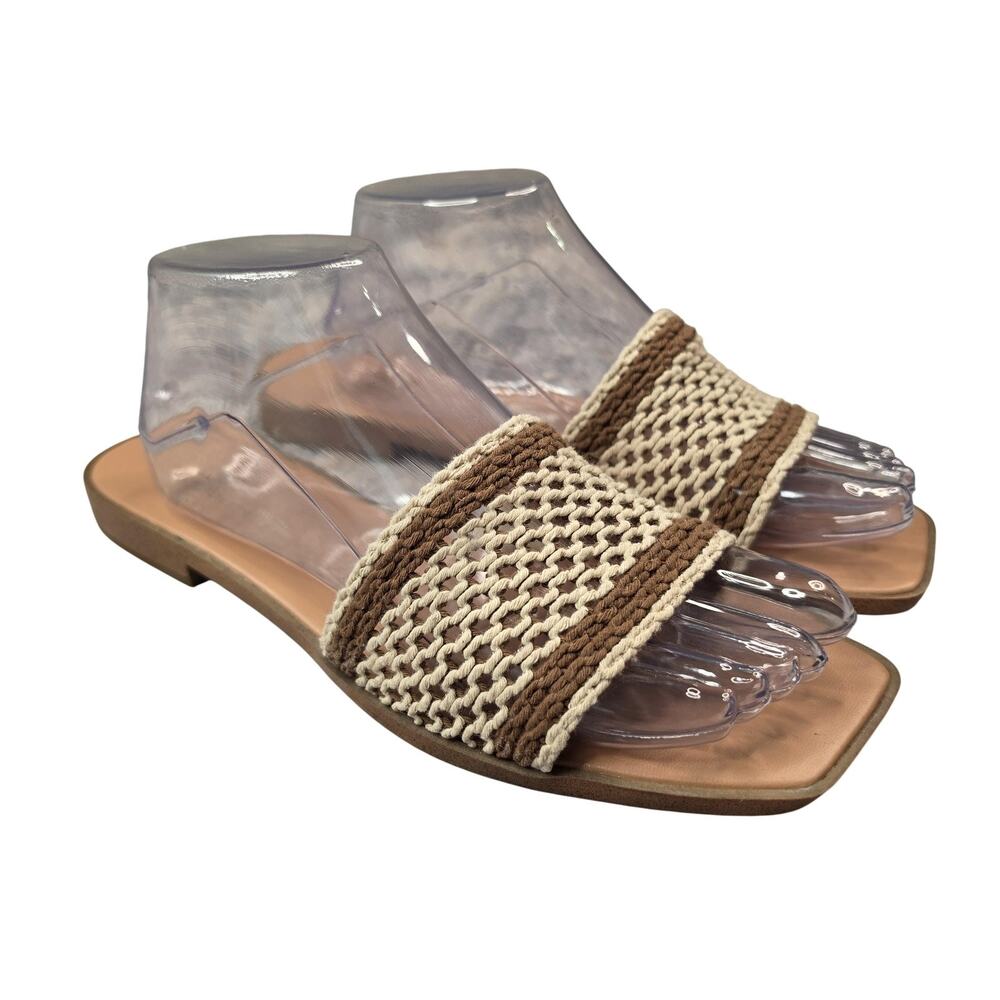 BCBGeneration Shoes Womens 9 Brown Crochet Slide Sandals Square Toe Casual